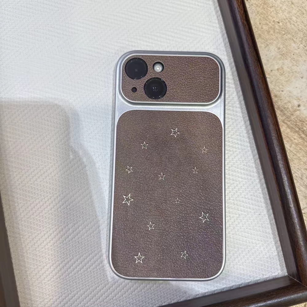 Brown Star-Pattern Leather Phone Skin